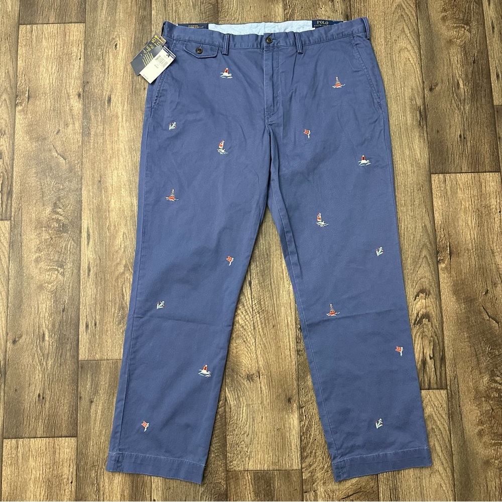 Polo Ralph Lauren Stretch Straight Fit Cotton Navy Sailboat Chino Pants